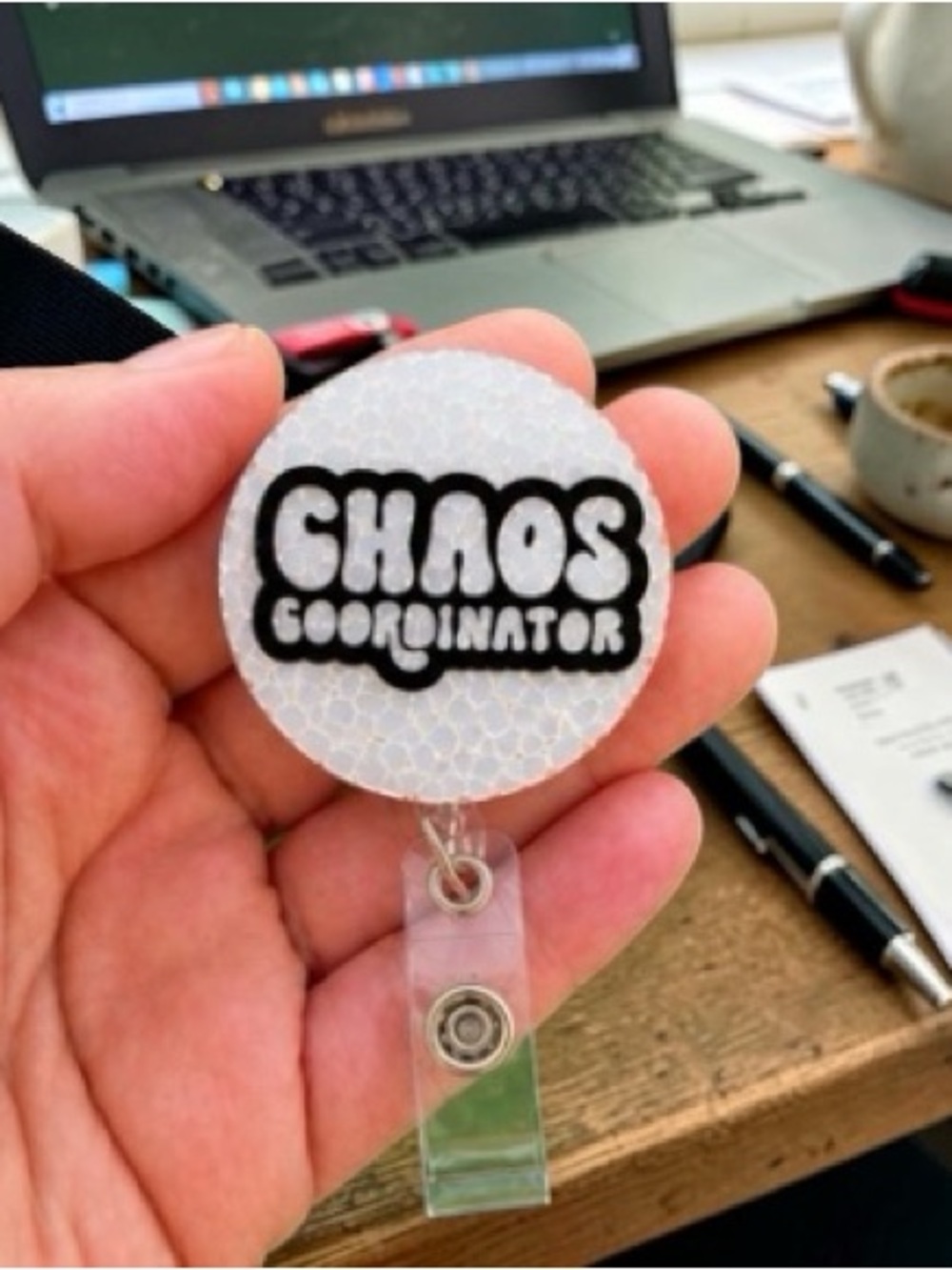 Chaos Coordinator Reflective Badge Reel - White